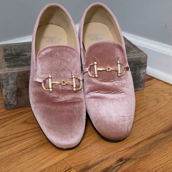 Royal Shoes Pink Velvet Bit Loafers Gold Hardware Smoking Slippers Size 8 main image 5